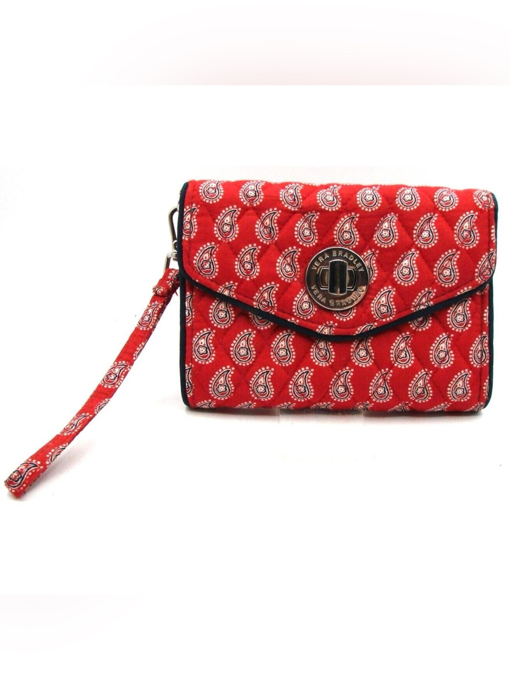 Vera Bradley Americana Red Paisley Trifold Pocket Wallet Wristlet Clutch